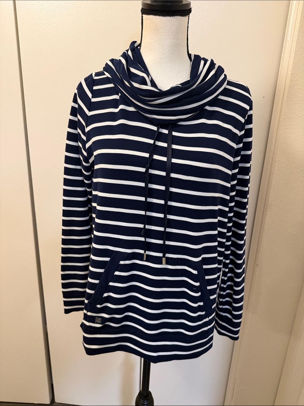 Lauren Ralph Lauren Navy and White Striped Cowl Neck Pullover